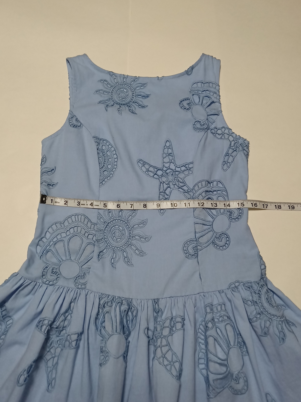 Caroline Constas Blue Embroidered Eyelet Starfish Cotton Mini Dress Size 10 - Picture 8 of 14